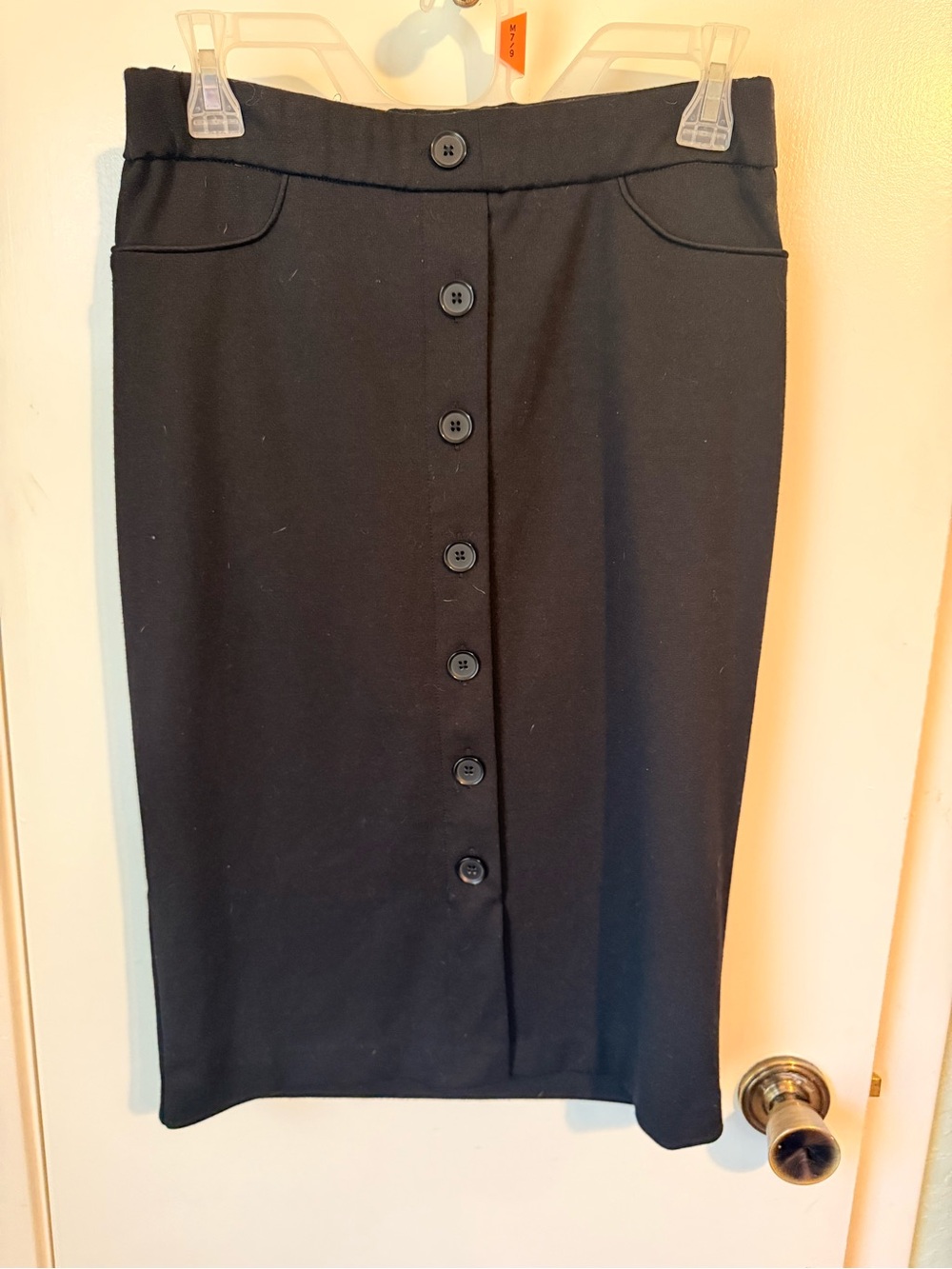 Elle Black Button-Front Pencil Skirt